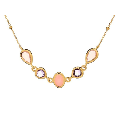 Colier cu picătură de opal roz natural, din argint aurit 925, lungime 42+3 cm
