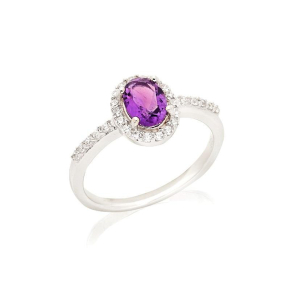 Anillo ovalado con amatista y óxido de circonio, en plata 925 rodiada