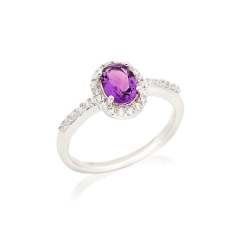 Anel oval com ametista e...