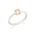 Round ring with round natural rose quartz, in 925 rhodium silver
