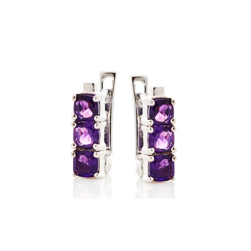 Purple Amethyst Dangle Earrings, Rhodium Silver