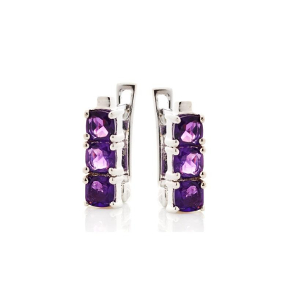 Purple Amethyst Dangle Earrings, Rhodium Silver