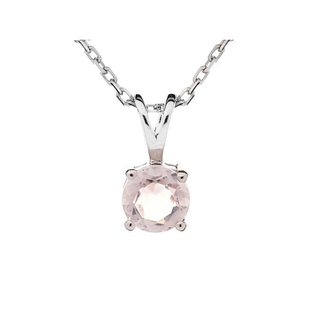 Round pendant with natural rose quartz, in 925 rhodium silver