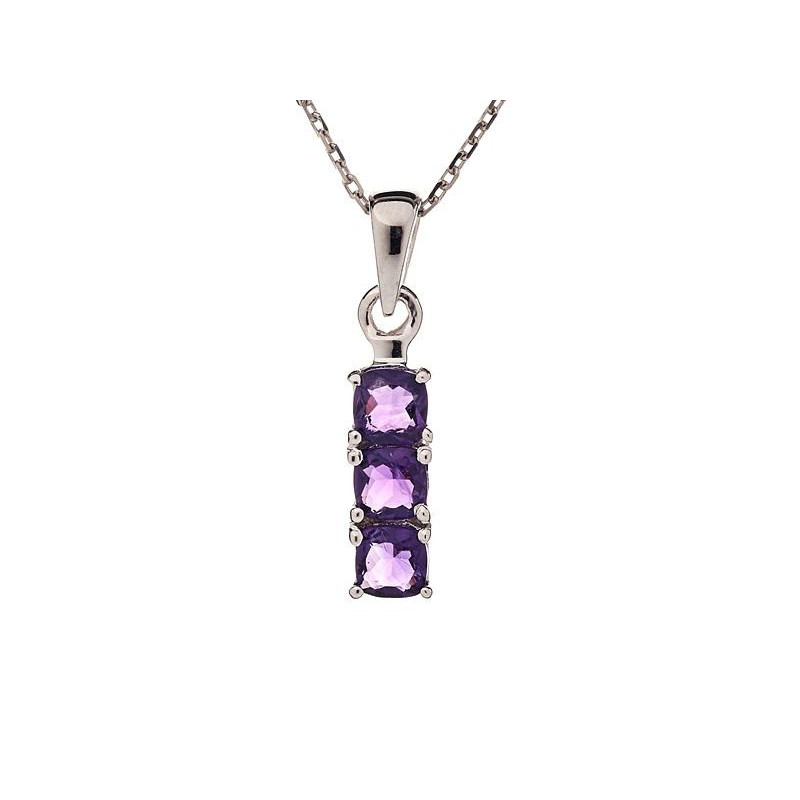 Pendant with round natural purple amethyst, in rhodium-plated silver 925