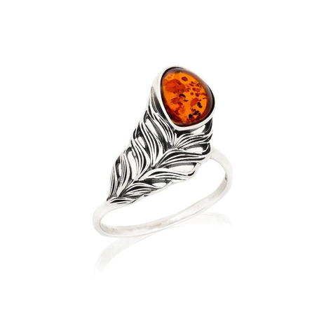 Ring with natural cognac amber from the Baltic Sea drop, in aged silver 925