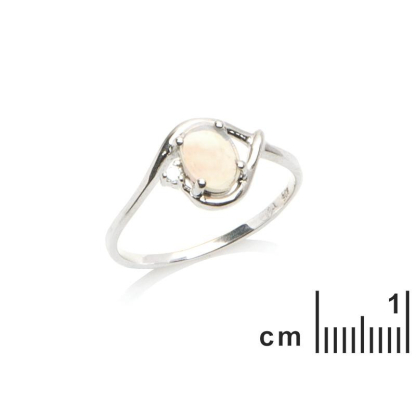 Inel cu opal si oxid de zirconiu, din argint 925 placat cu rodiu