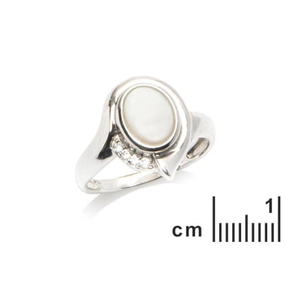Ring mit ovalem Opal und Zirkonoxid, aus rhodiniertem Silber 925