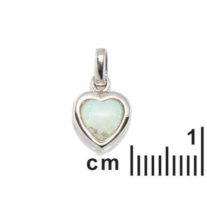 Ciondolo cuore con opale bianco naturale, in argento 925 rodiato