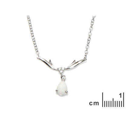 Collier avec opale goutte et oxyde de zirconium, en argent rhodié 925, 42 + 3 cm