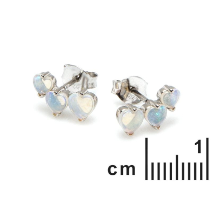 Orecchini cuore con opale bianco naturale, in argento 925 rodiato