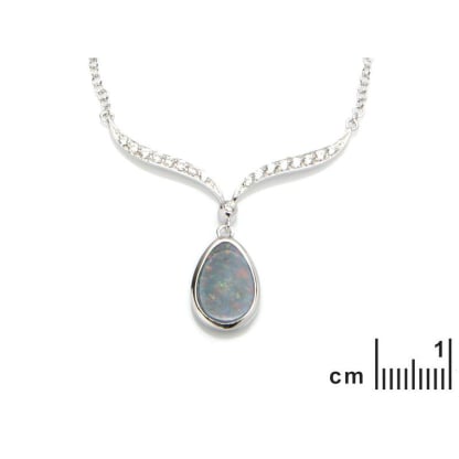 Collana con doppietto opale e ossido di zirconio, argento 925 rodiato, 42+3 cm