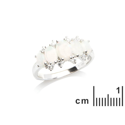 Ring mit ovalem Opal und Zirkonoxid, aus rhodiniertem Silber 925