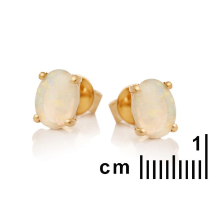 Cercei tip tip cu opal alb australian oval natural, din aur 750