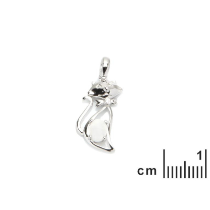 Katzenanhänger mit ovalem Opal und Zirkonoxid, aus rhodiniertem Silber 925
