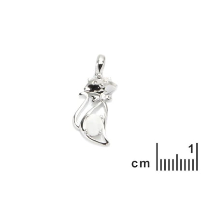 Oval opal ve zirkonyum oksitli kedi kolye Kolye ucu, 925 rodyum kaplama gümüş