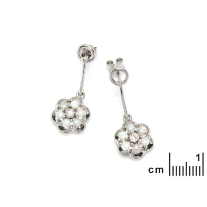 Oorbellen met opaal en zirkoniumoxide, in 925 gerhodineerd zilver