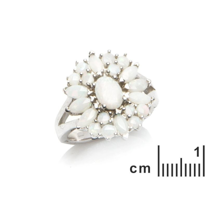 Inel cu opal alb natural din Australia, din argint 925 placat cu rodiu