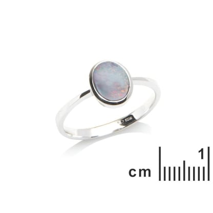 Inel cu opal dublu australian oval albastru, din argint 925 placat cu rodiu