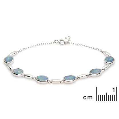 Bratara cu dublet oval albastru opal, din argint 925 rodiu, lungime 18+1 cm