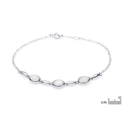 Bratara cu dublet oval albastru opal, din argint 925 rodiu, lungime 18+1 cm