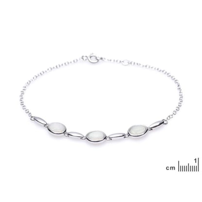 Pulseira com gibão oval opala azul, em prata 925 banhada a ródio, comprimento 18+1 cm