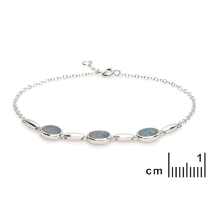 Bratara cu dublet oval albastru opal, din argint 925 rodiu, lungime 18+1 cm