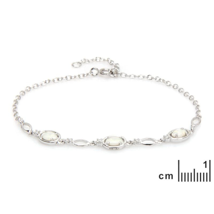 Bracelet avec opale et oxyde de zirconium, argent rhodié 925, longueur 18+1 cm