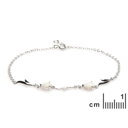 Armband met opaal en zirkoniumoxide, gerhodineerd zilver 925, lengte 18+1 cm
