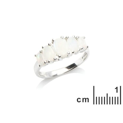 Ring mit natürlichem ovalen australischen Weißopal, aus rhodiniertem Silber 925