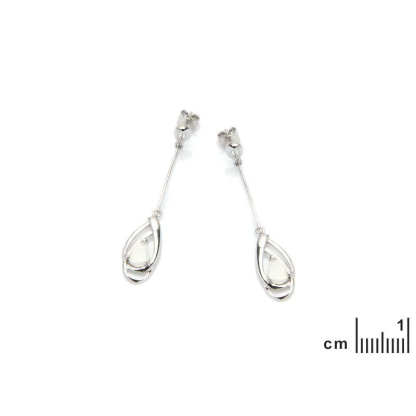 Pendientes colgantes con gota de ópalo blanco, en plata 925 rodiada