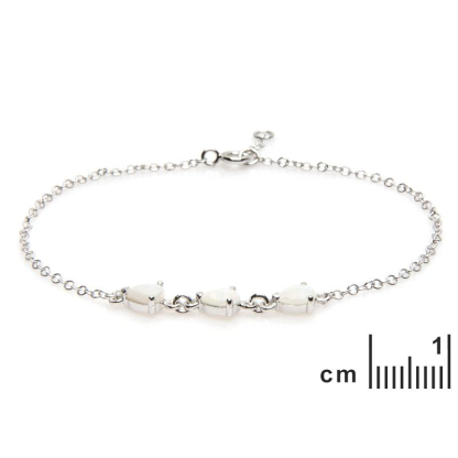 Bratara cu picatura de opal alb, din argint 925 rodiu, lungime 18+1 cm