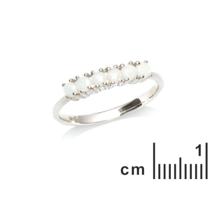 Ring with natural round Australian white opal, in 925 rhodium silver