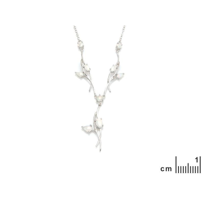 Colier cu opal alb, din argint 925 rodiu, lungime 42 + 3 cm