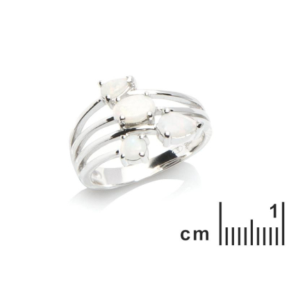 Bague avec opale blanche naturelle d'Australie, en argent rhodié 925