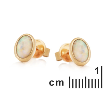 Pendientes con ópalo blanco australiano ovalado natural, en oro 750