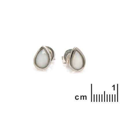 Pendientes con gota de ópalo blanco natural, en plata 925 rodiada
