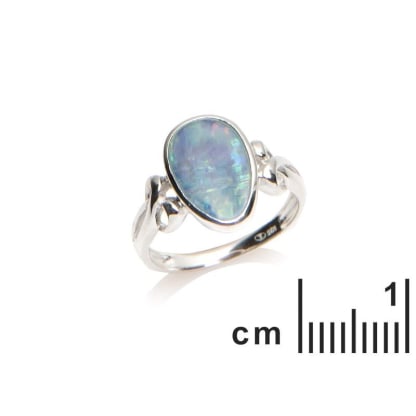 Inel cu picătură opal albastru dublu australian, din argint 925 placat cu rodiu