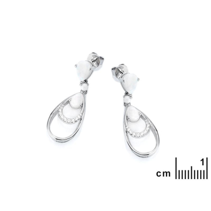 Hangende oorbellen met opaal en zirkoniumoxide, gerhodineerd zilver 925