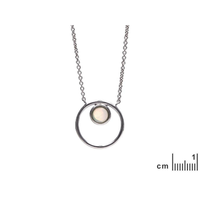 Collier avec opale blanche ronde, en argent rhodié 925, longueur 42 + 3 cm