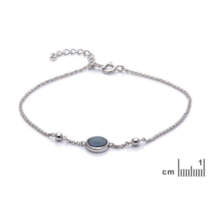 Bracciale con opale blu doppietto tondo, in argento 925 rodiato, lunghezza 17+3 cm