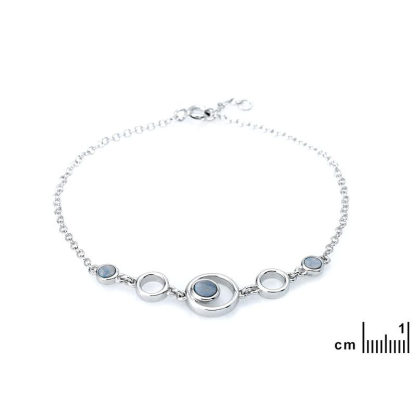 Pulsera con doblete redondo de ópalo azul, en plata 925 rodiada, longitud 18+1 cm