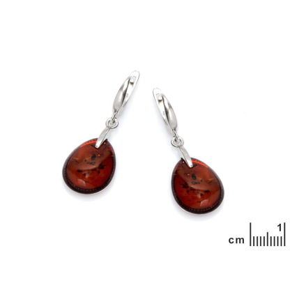 Cercei cu chihlimbar natural cognac, din argint 925 placat cu rodiu
