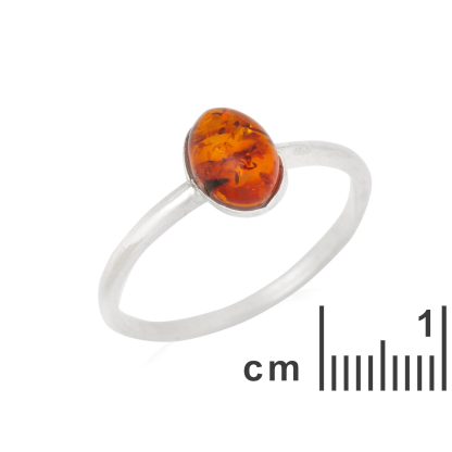 Ring with natural cognac amber from the Baltic Sea oval, in rhodium-plated silver 925
