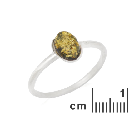 Anillo con ámbar verde natural del Mar Báltico ovalado, en plata 925 rodiada