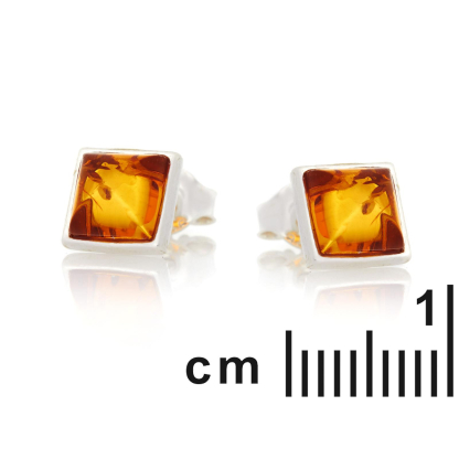 Oorknopjes met natuurlijk cognac-amber, in 925 gerhodineerd zilver