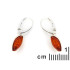 Boucles d'oreilles pendantes avec ambre cognac navette, en argent rhodié 925