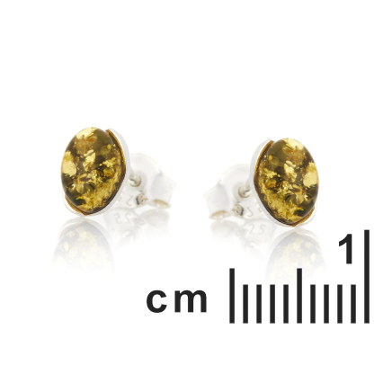 Boucles d'oreilles avec ambre vert naturel, en argent rhodié 925