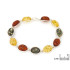 Pulsera con ámbar redondo multicolor, en plata 925 rodiada, longitud 19 cm