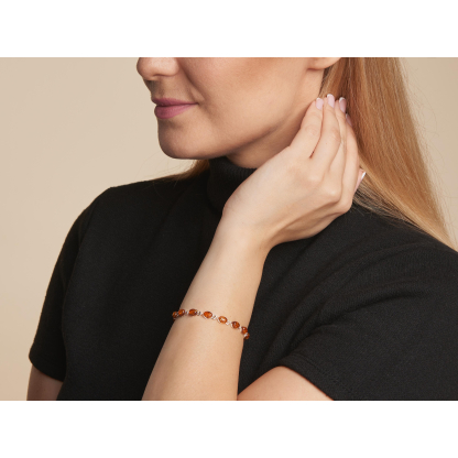 Bracelet avec ambre cognac naturel ovale, en argent rhodié 925, longueur 19 cm