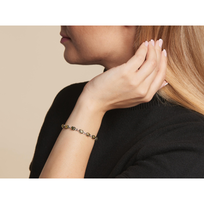 Pulseira oval em âmbar verde natural, em prata 925 banhada a ródio, comprimento 19 cm
